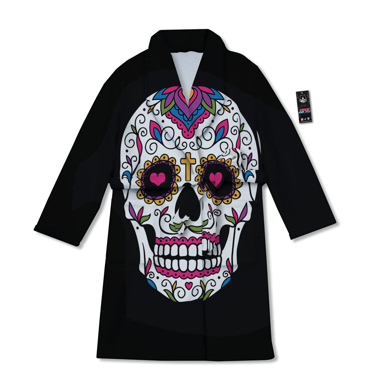 Sugar Skull Day Of The Dead Print Bathrobe-grizzshop