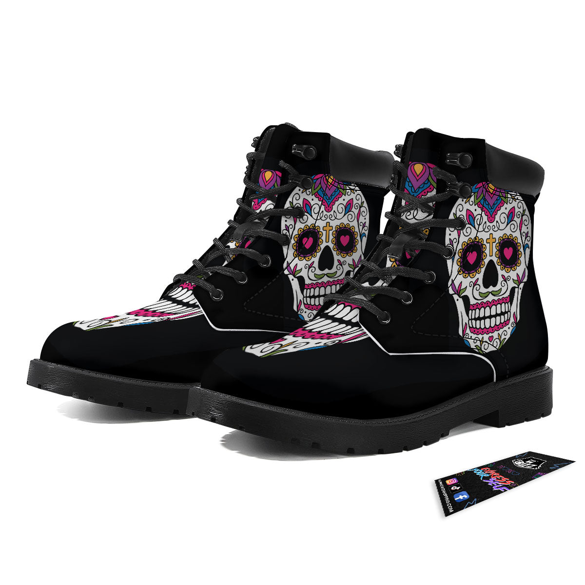 Sugar Skull Day Of The Dead Print Boots-grizzshop