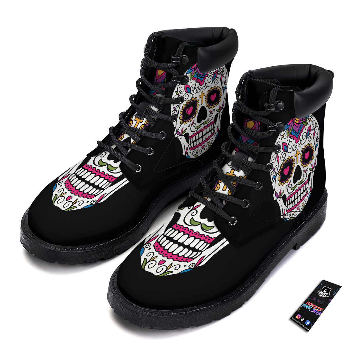 Sugar Skull Day Of The Dead Print Boots-grizzshop