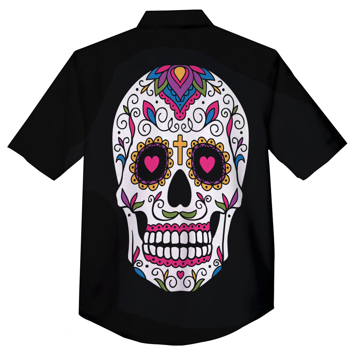 Sugar Skull Day Of The Dead Print Button Up Shirt-grizzshop