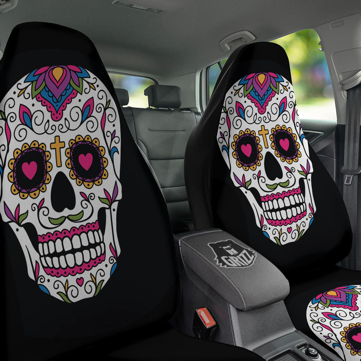 Sugar Skull Day Of The Dead Print Car Seat Covers-grizzshop