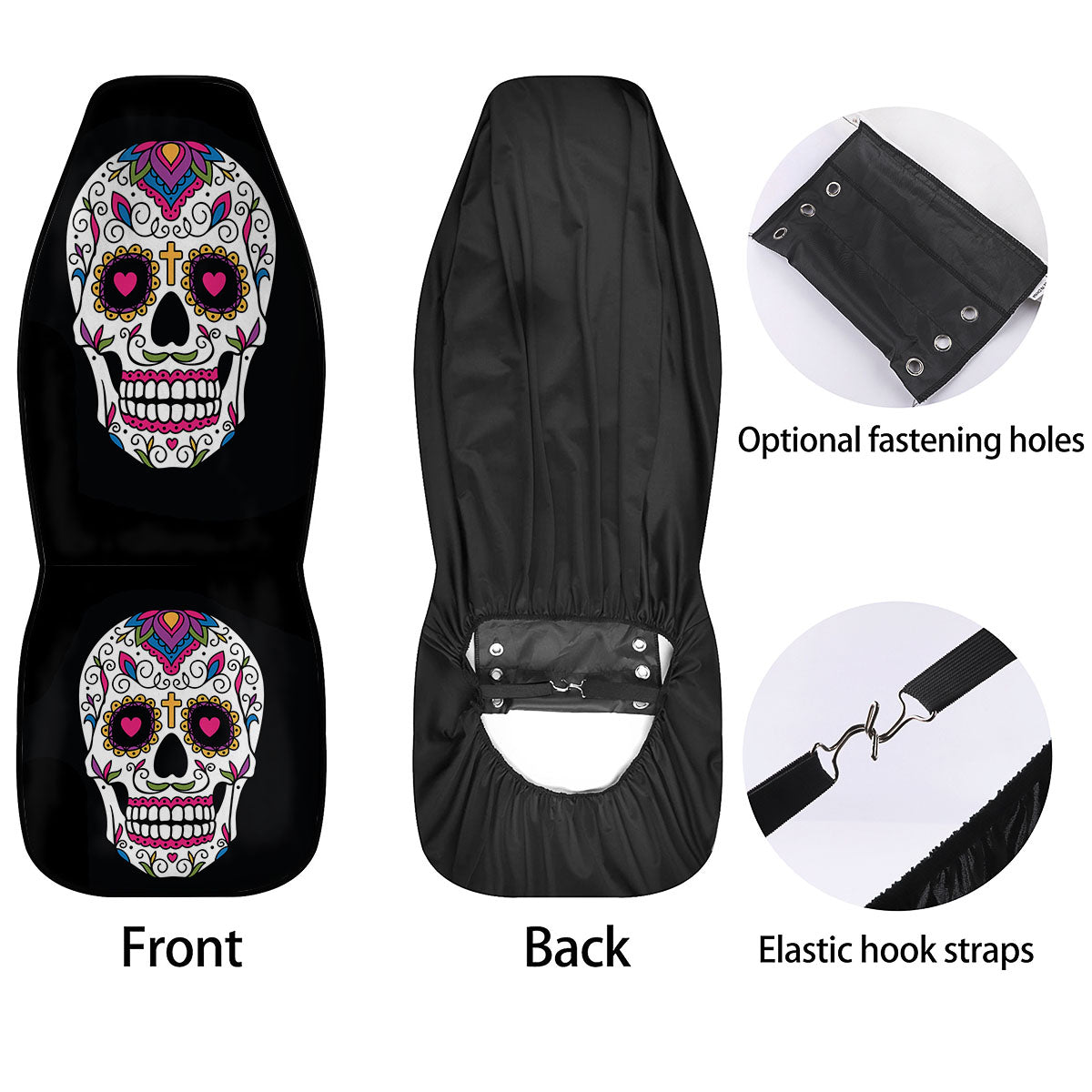 Sugar Skull Day Of The Dead Print Car Seat Covers-grizzshop
