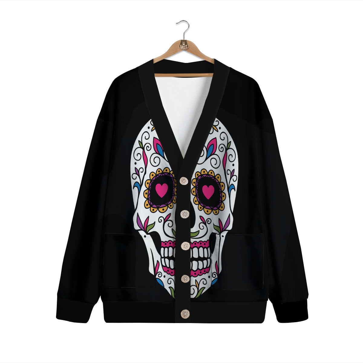 Sugar Skull Day Of The Dead Print Cardigan-grizzshop