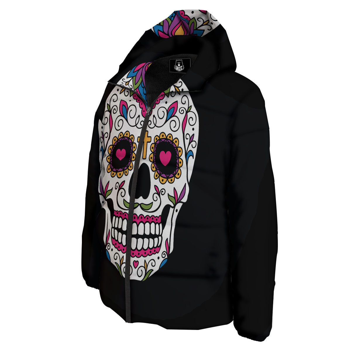 Sugar Skull Day Of The Dead Print Down Jacket-grizzshop