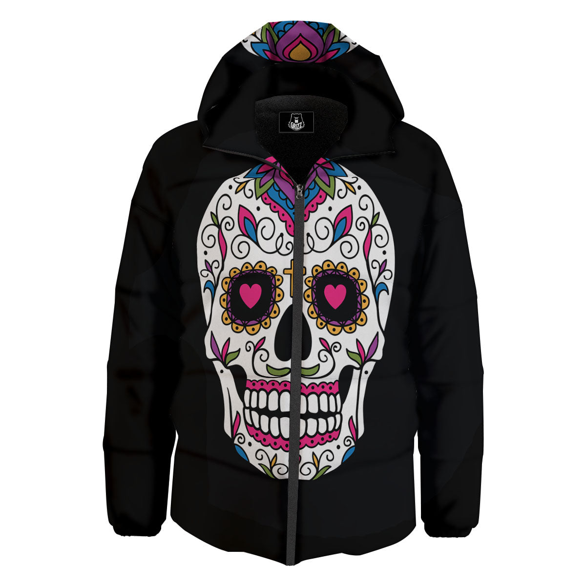 Sugar Skull Day Of The Dead Print Down Jacket-grizzshop