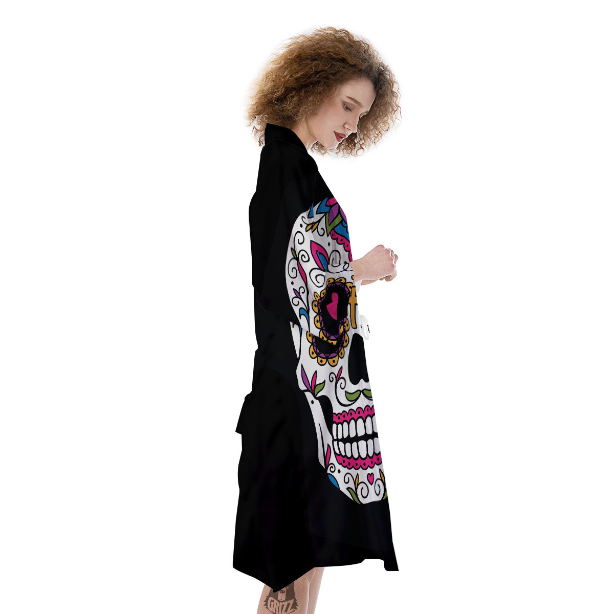 Sugar Skull Day Of The Dead Print Kimono-grizzshop