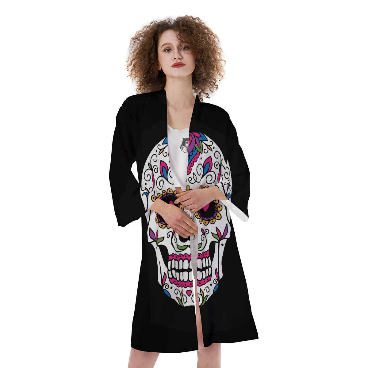 Sugar Skull Day Of The Dead Print Kimono-grizzshop