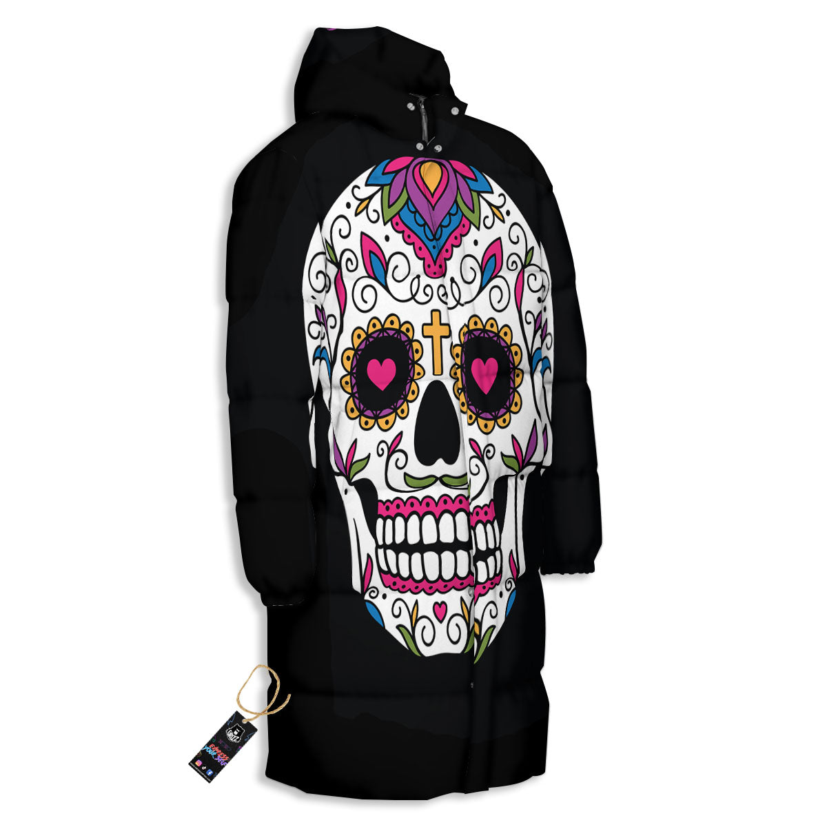 Sugar Skull Day Of The Dead Print Long Down Jacket-grizzshop