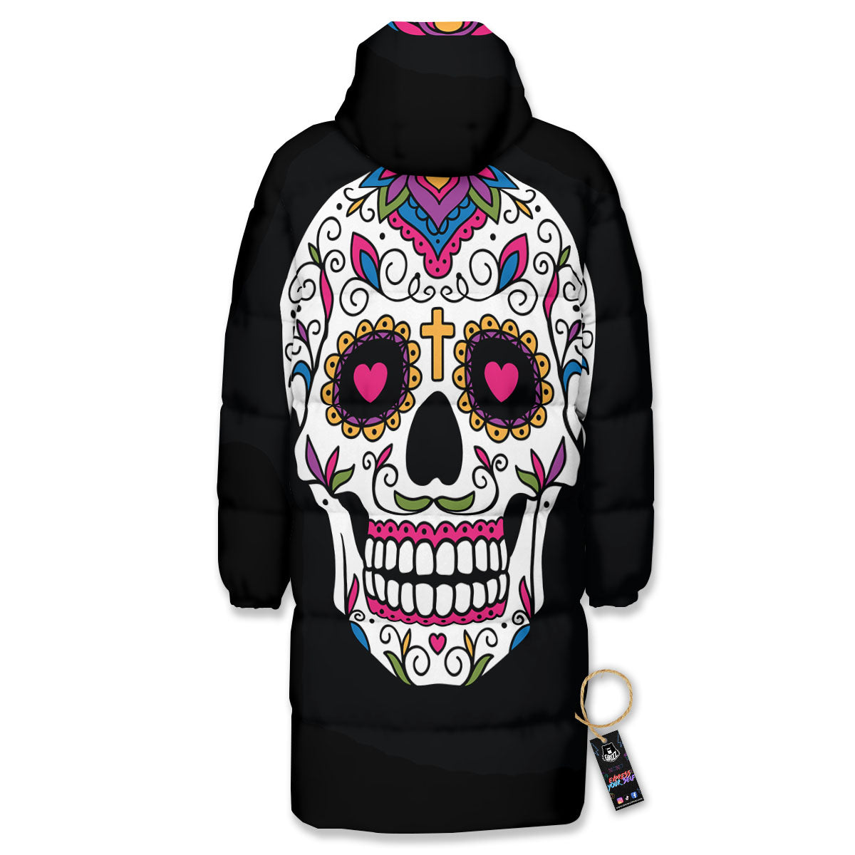 Sugar Skull Day Of The Dead Print Long Down Jacket-grizzshop