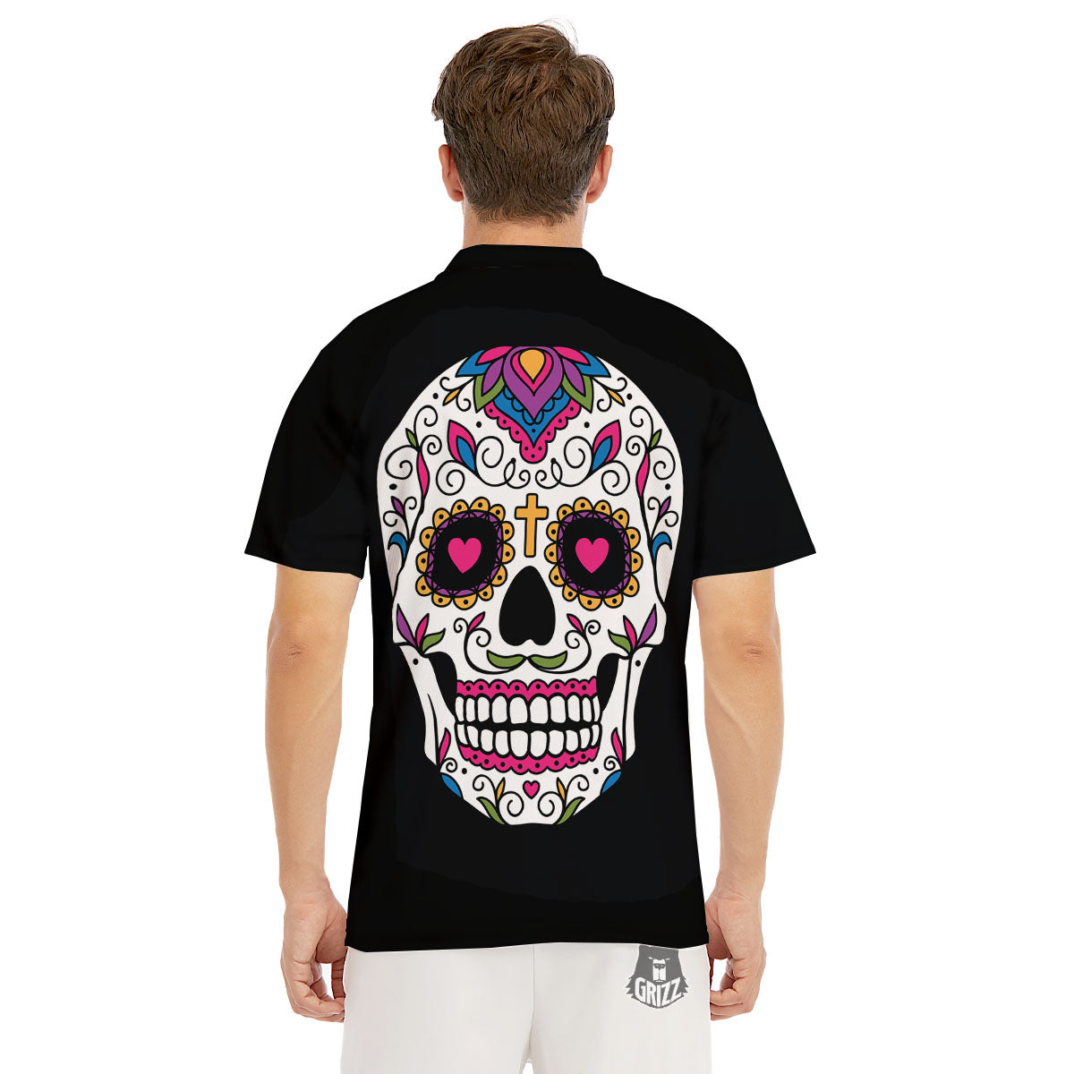 Sugar Skull Day Of The Dead Print Men's Golf Shirts-grizzshop