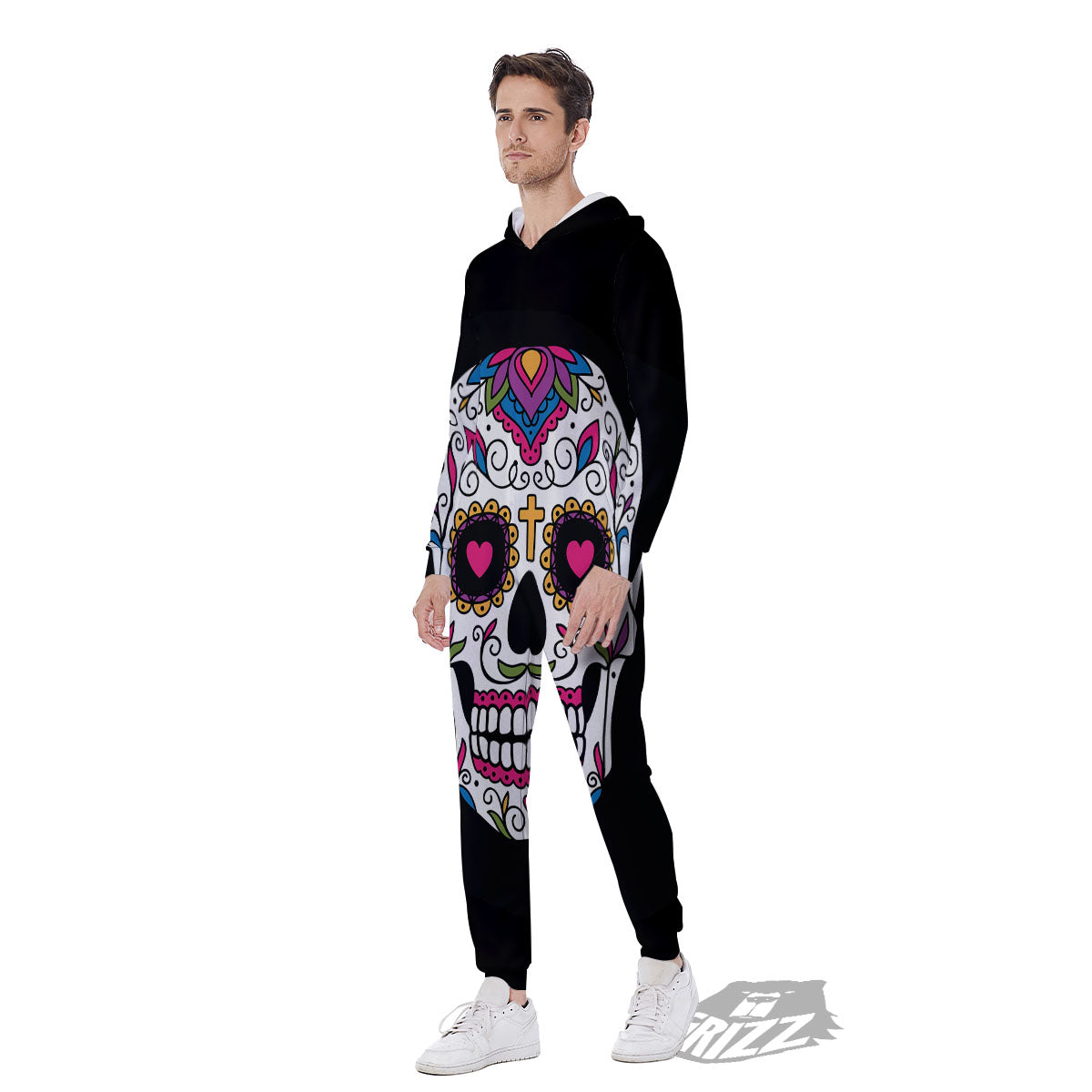 Sugar Skull Day Of The Dead Print Men's Jumpsuit-grizzshop