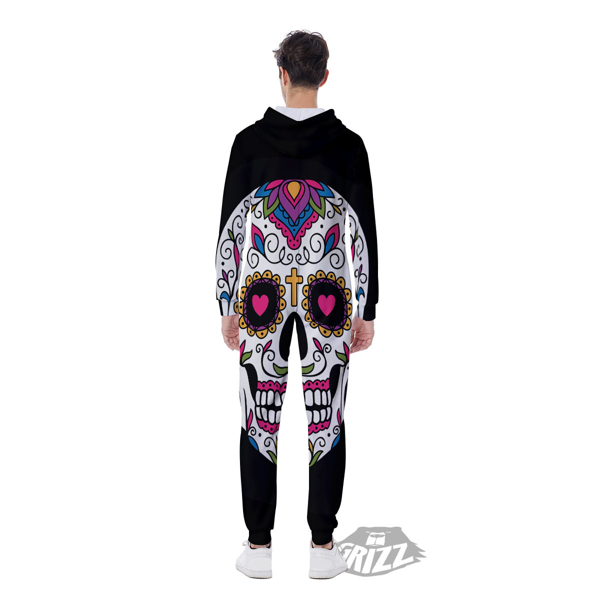 Sugar Skull Day Of The Dead Print Men's Jumpsuit-grizzshop