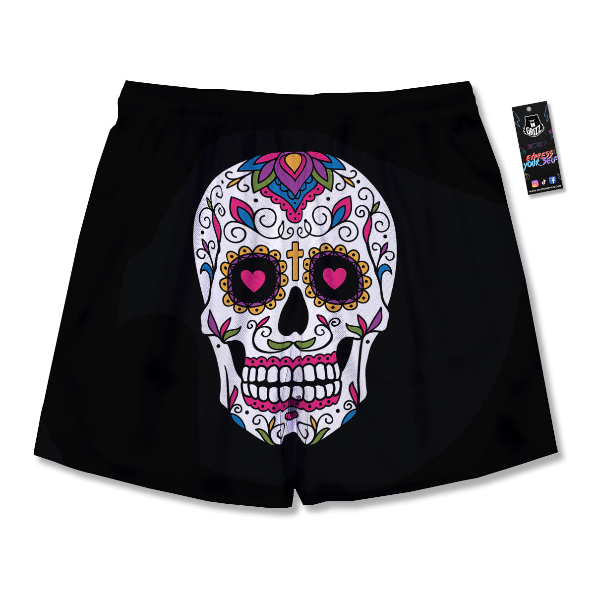 Sugar Skull Day Of The Dead Print Men's Running Shorts-grizzshop