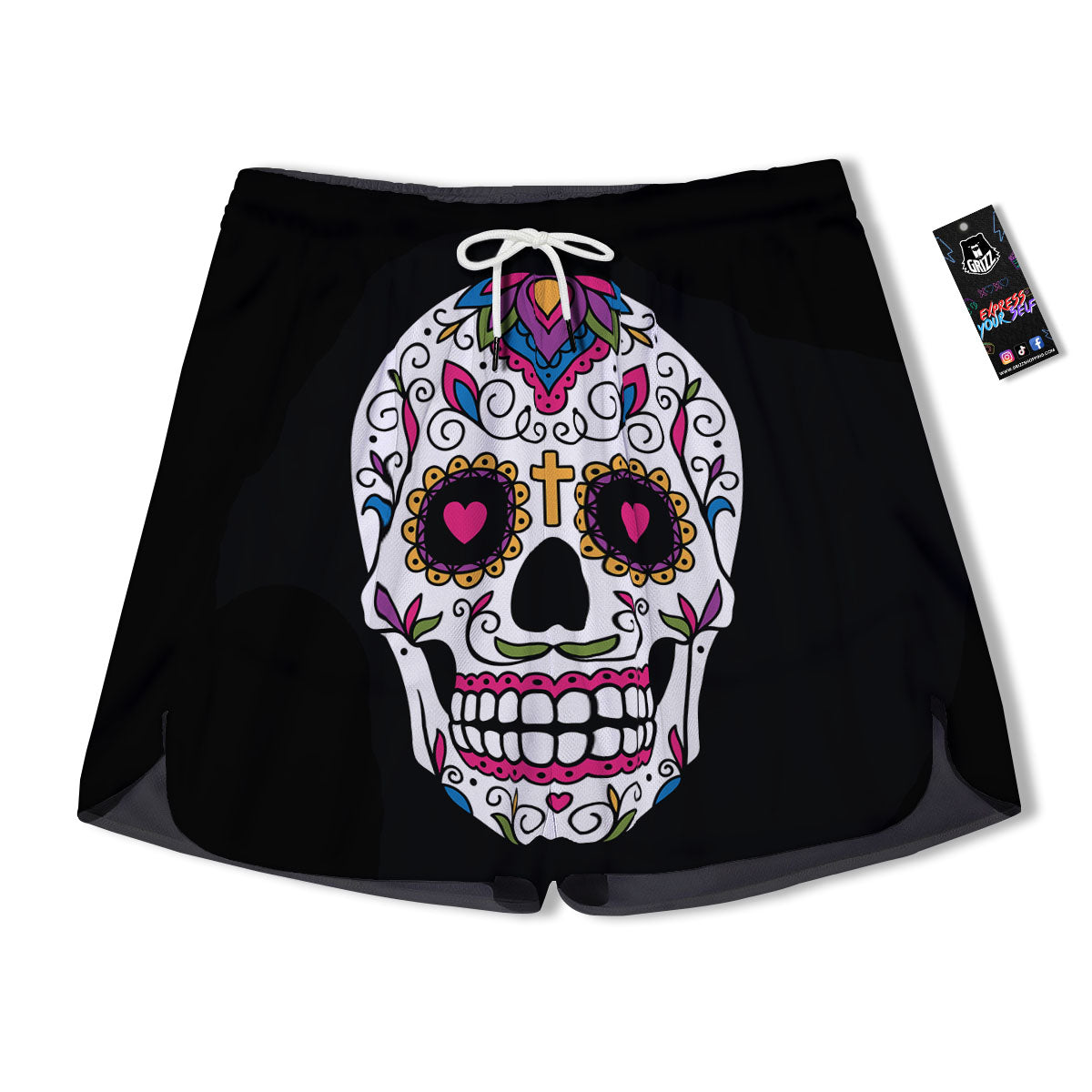 Sugar Skull Day Of The Dead Print Men's Running Shorts-grizzshop