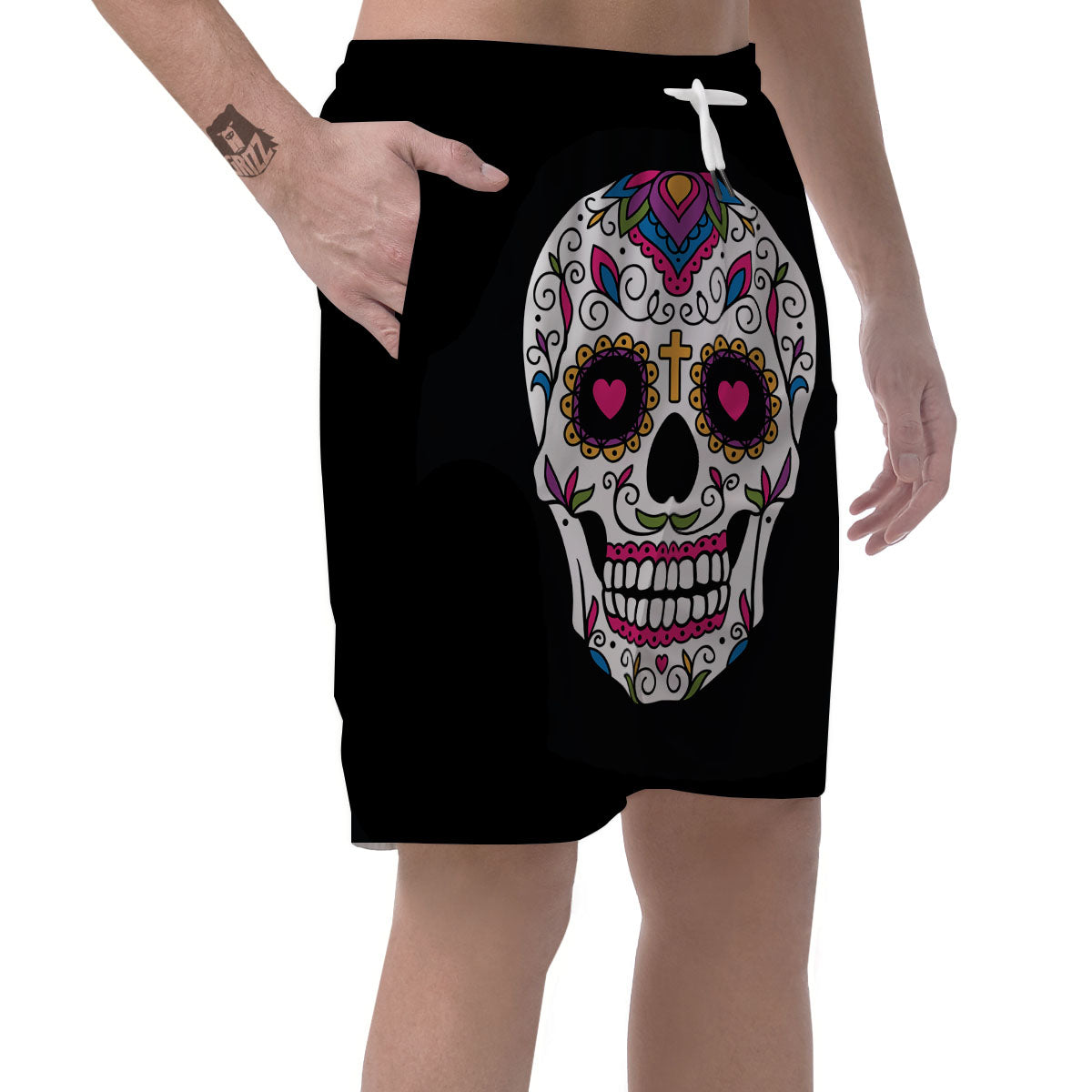 Sugar Skull Day Of The Dead Print Men's Shorts-grizzshop