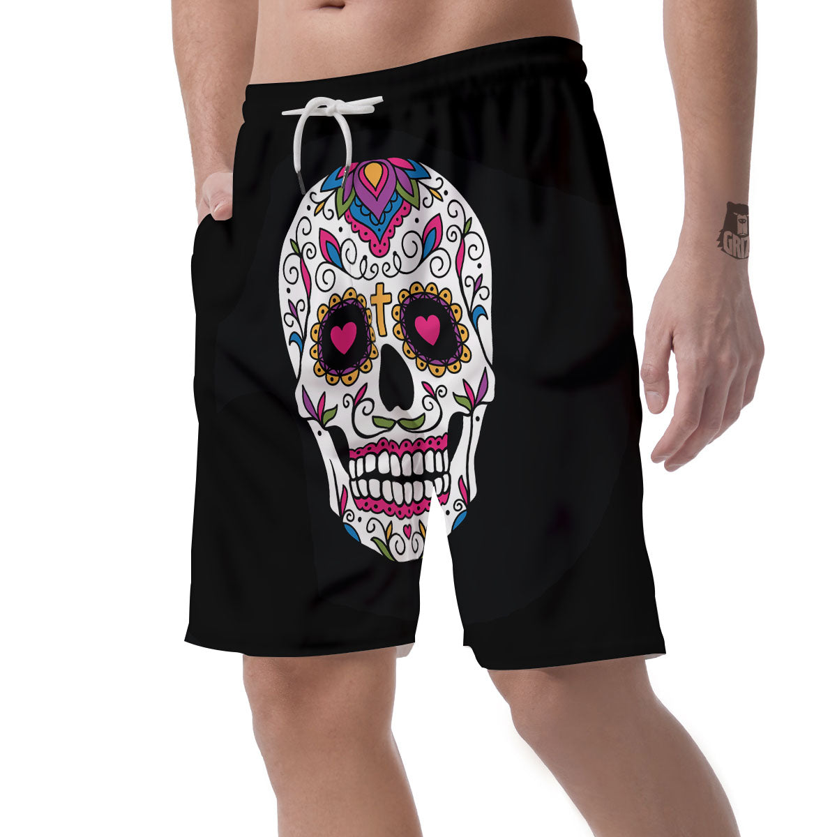 Sugar Skull Day Of The Dead Print Men's Shorts-grizzshop