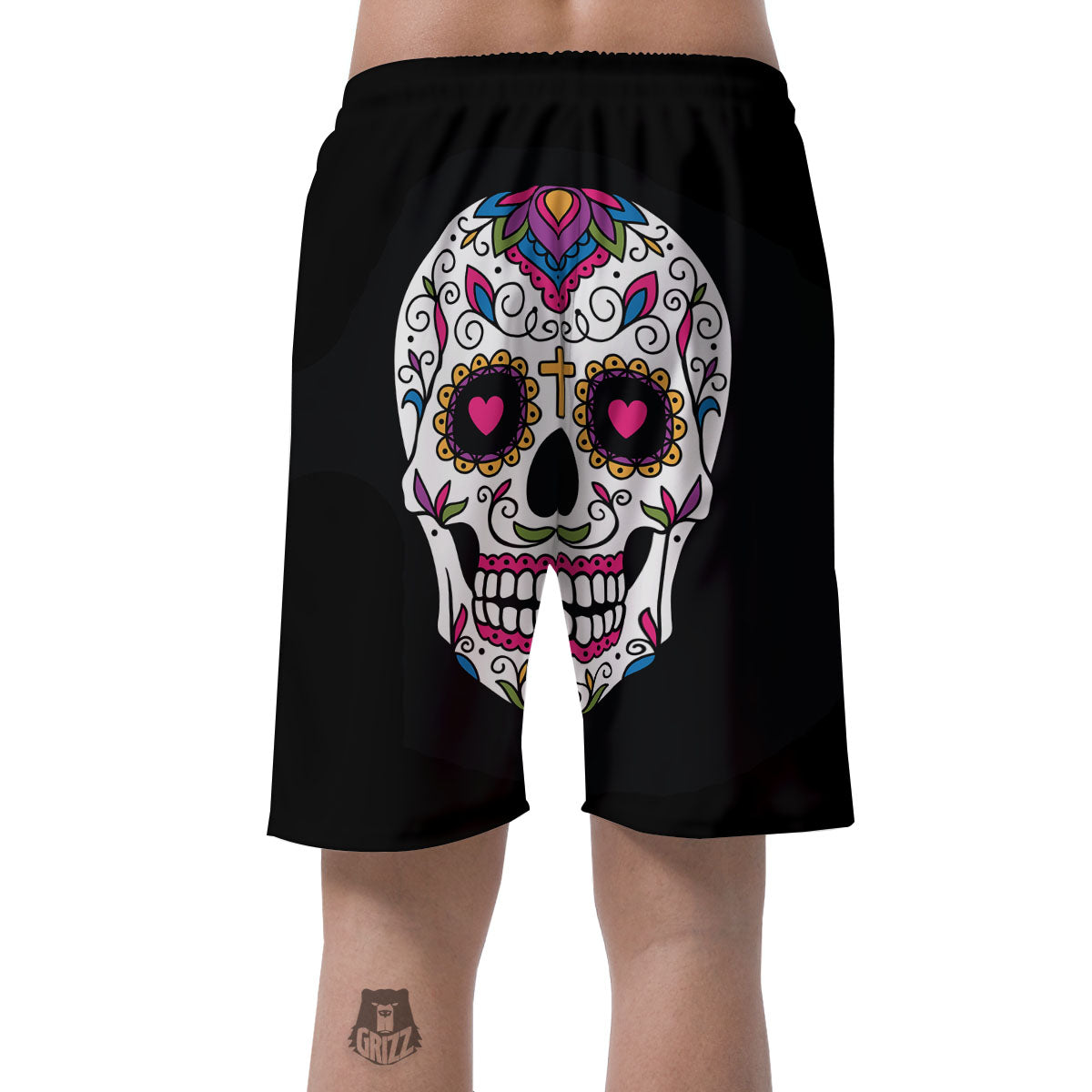 Sugar Skull Day Of The Dead Print Men's Shorts-grizzshop