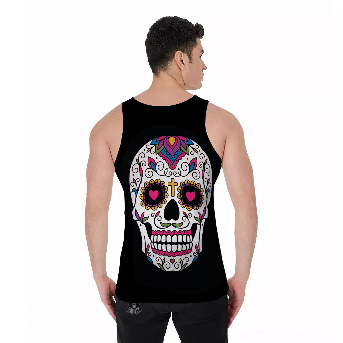 Sugar Skull Day Of The Dead Print Men's Tank Top-grizzshop