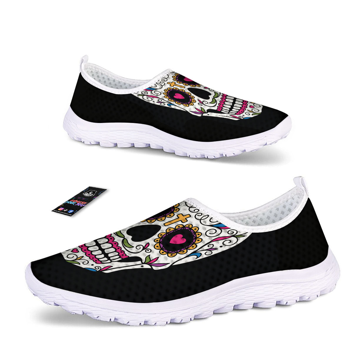 Sugar Skull Day Of The Dead Print Nurse Shoes-grizzshop