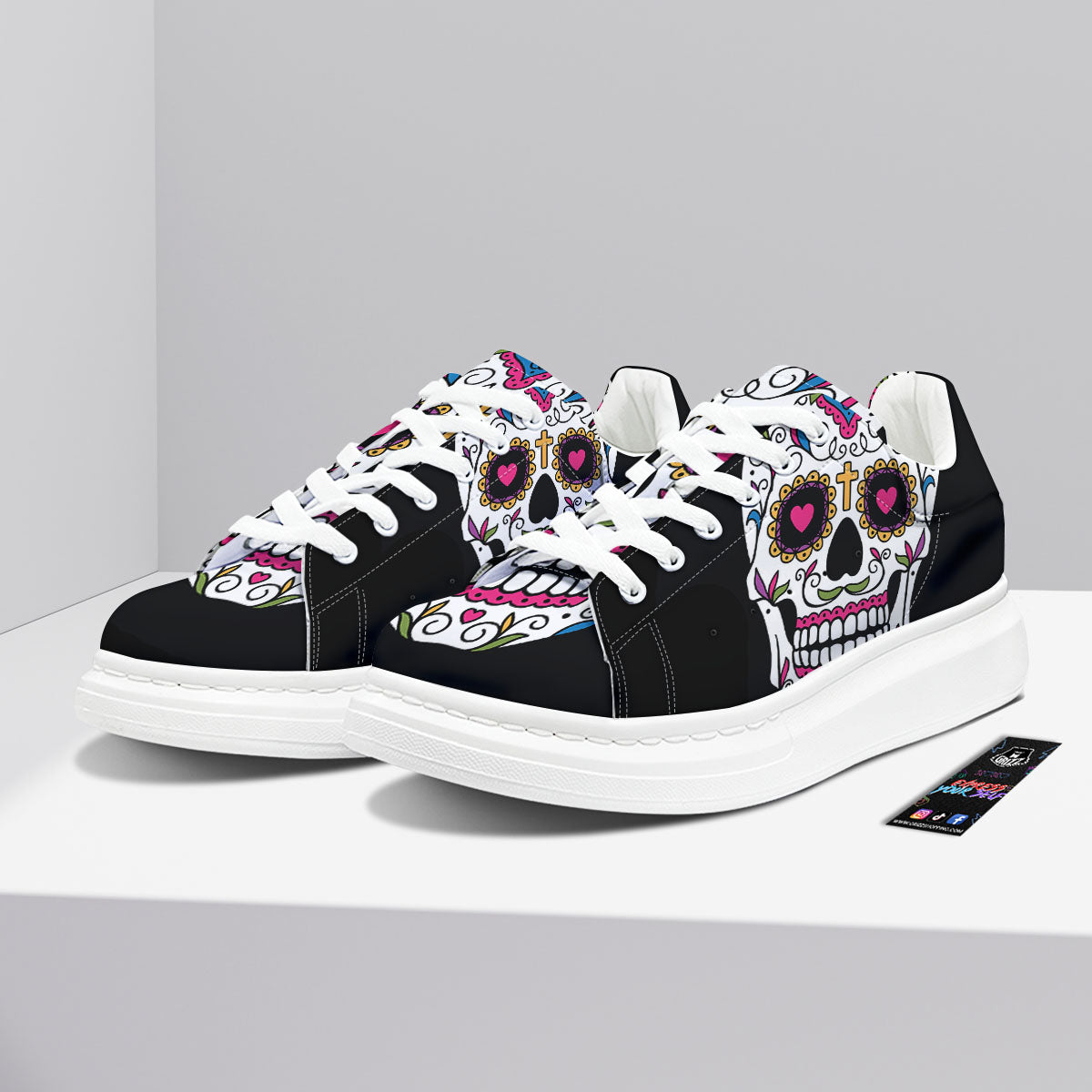 Sugar Skull Day Of The Dead Print Platform Shoes-grizzshop