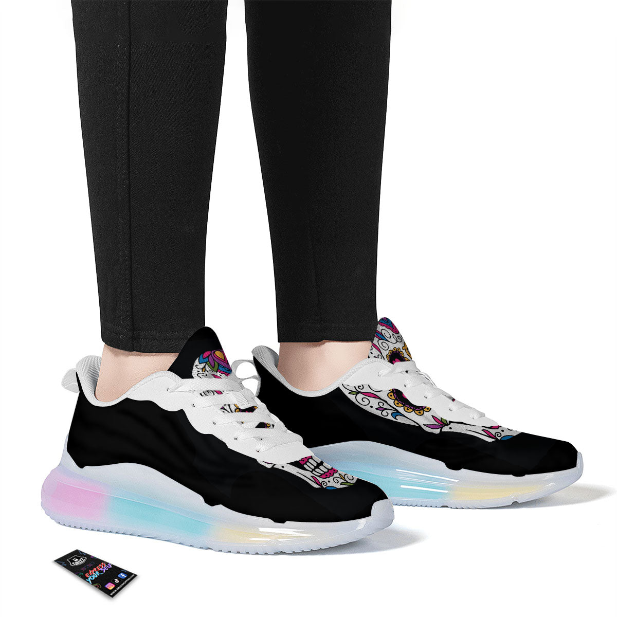 Sugar Skull Day Of The Dead Print Running Sneakers-grizzshop