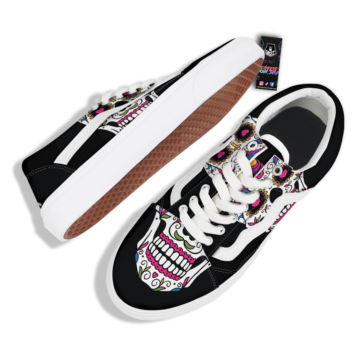 Sugar Skull Day Of The Dead Print Skate Shoes-grizzshop
