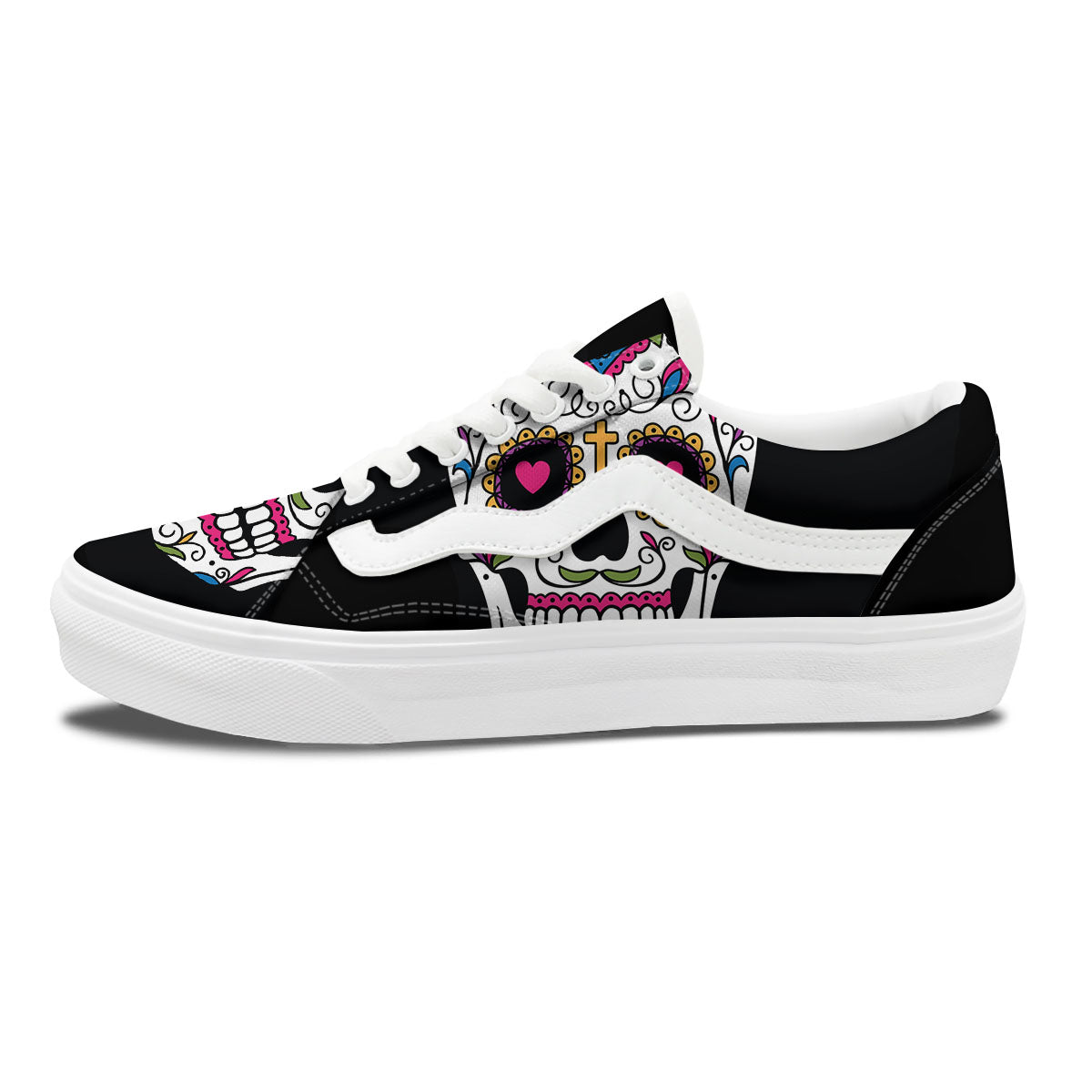 Sugar Skull Day Of The Dead Print Skate Shoes-grizzshop