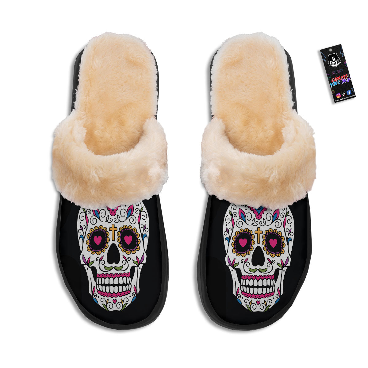 Sugar Skull Day Of The Dead Print Slippers-grizzshop