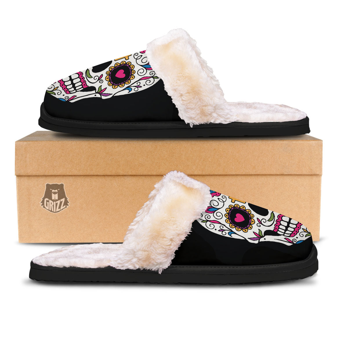 Sugar Skull Day Of The Dead Print Slippers-grizzshop