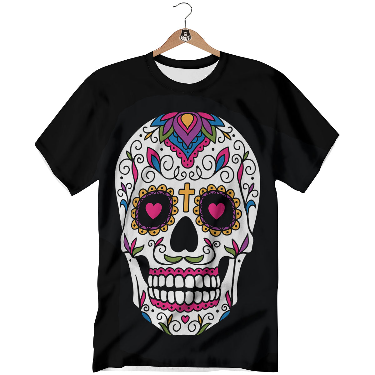 Sugar Skull Day Of The Dead Print T-Shirt-grizzshop