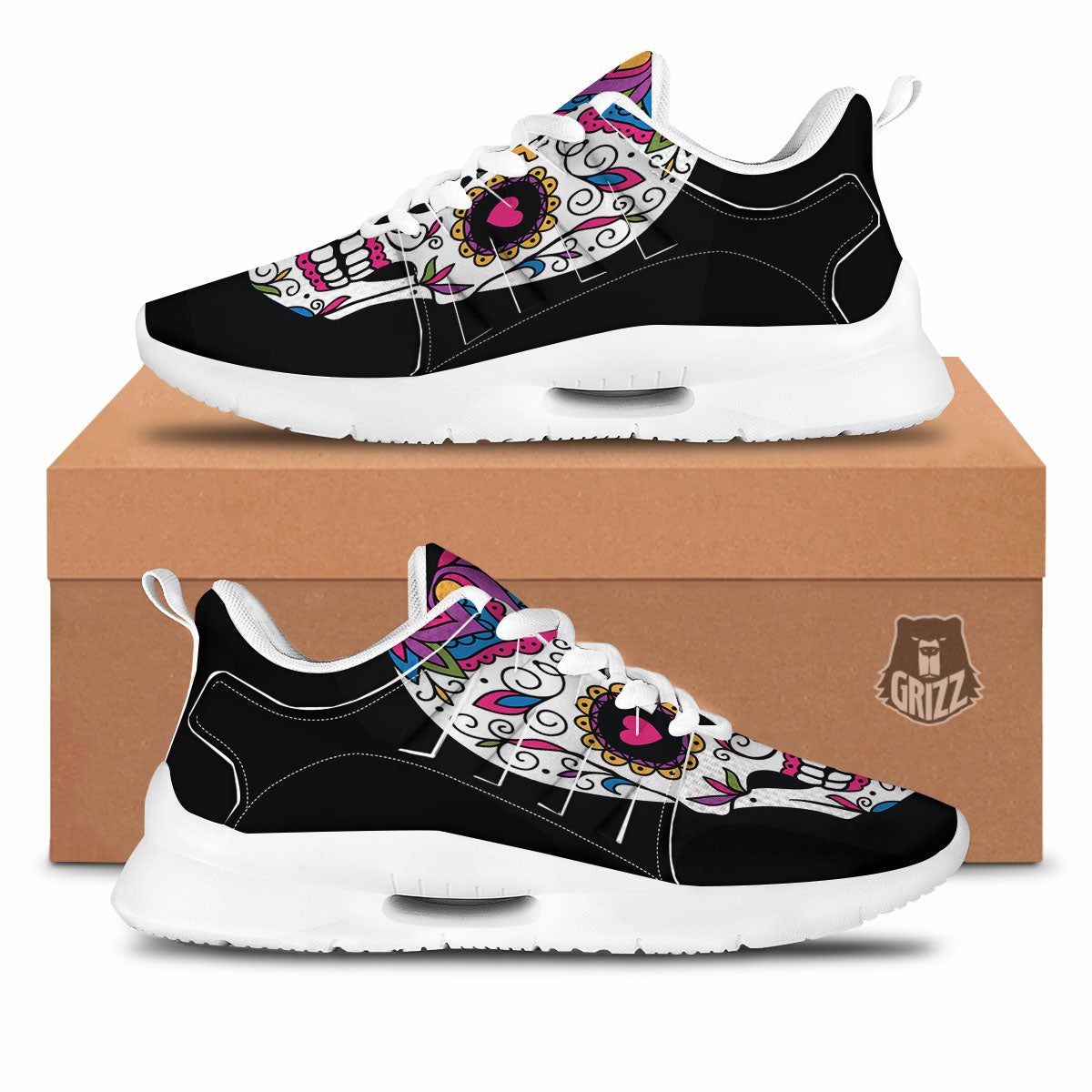 Sugar Skull Day Of The Dead Print Tennis Shoes-grizzshop