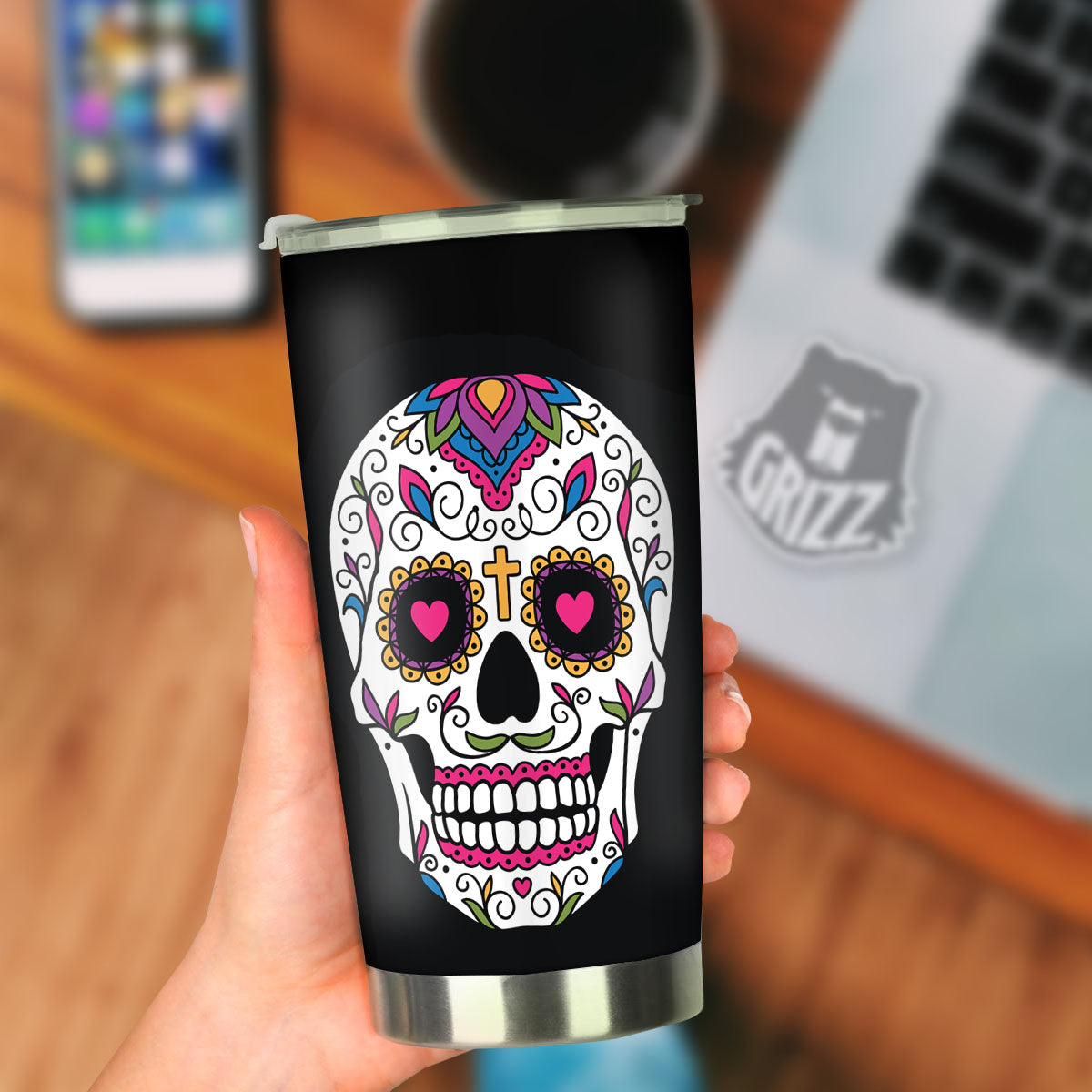 Sugar Skull Day Of The Dead Print Tumbler-grizzshop