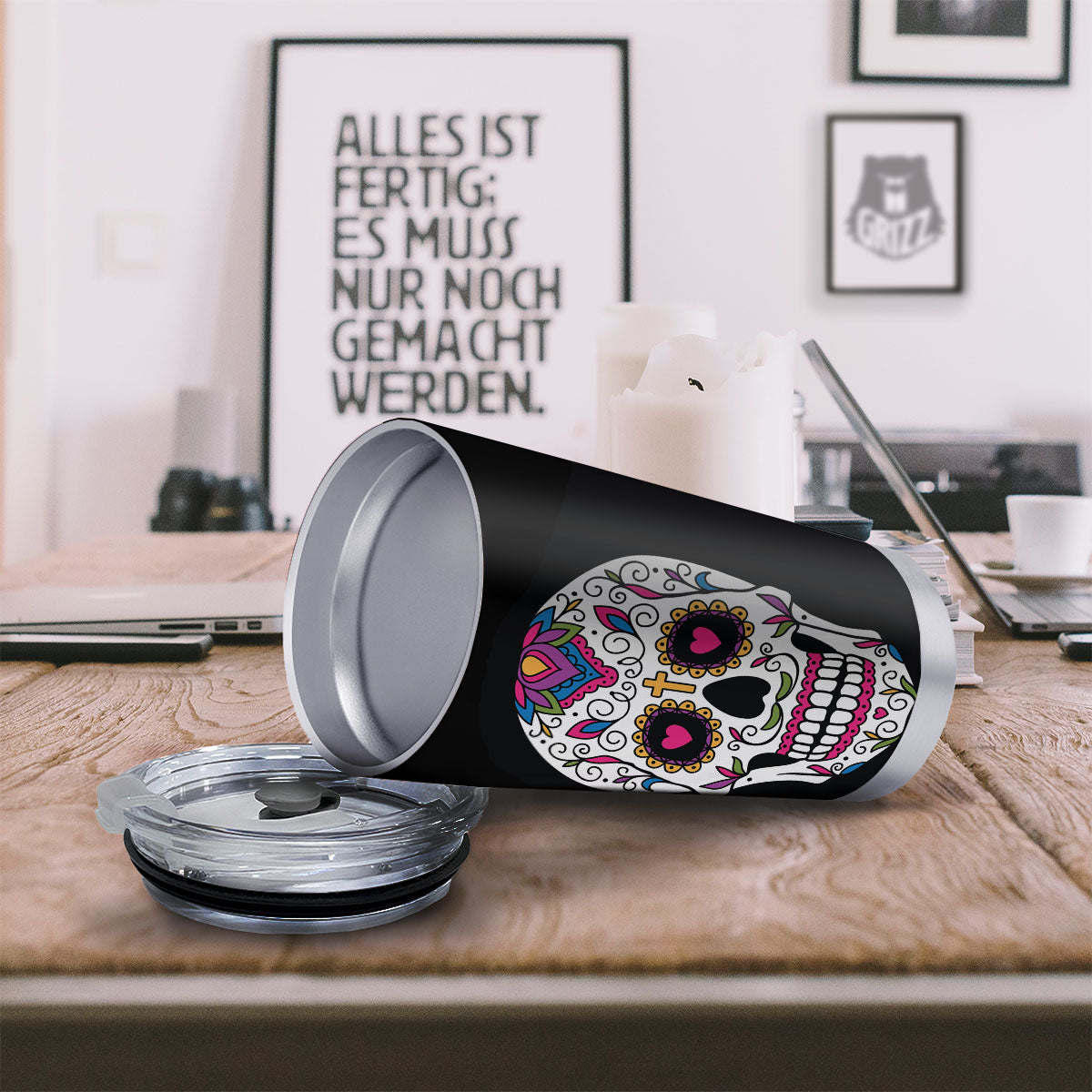 Sugar Skull Day Of The Dead Print Tumbler-grizzshop