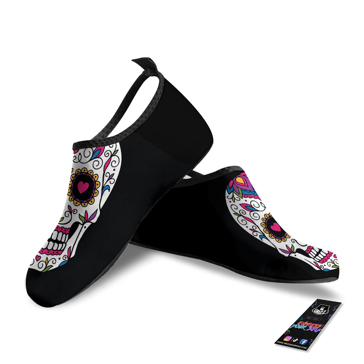 Sugar Skull Day Of The Dead Print Water Shoes-grizzshop