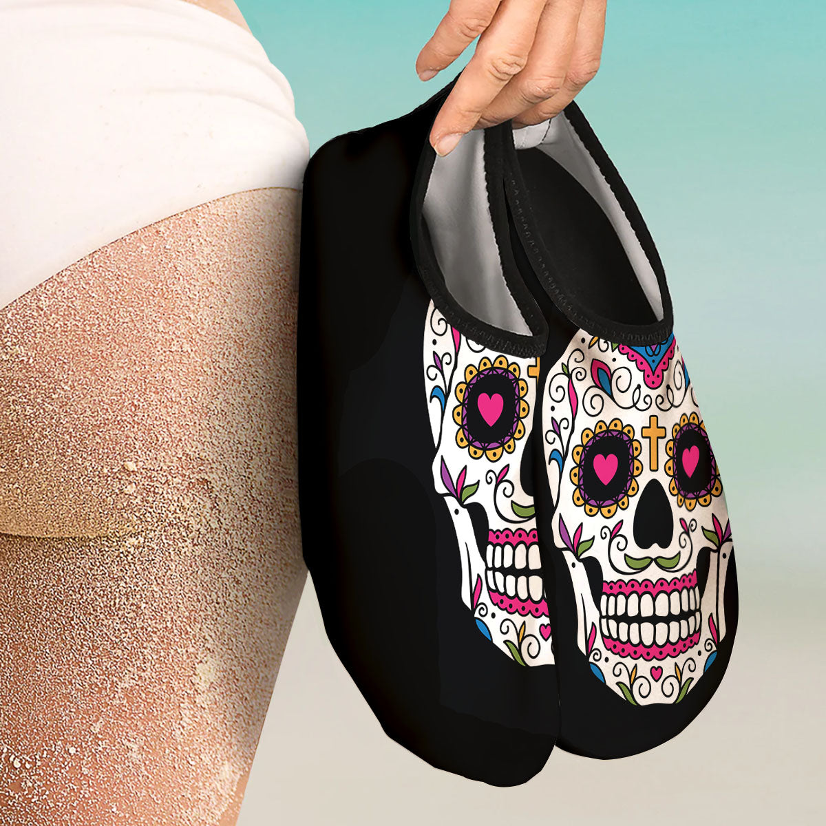 Sugar Skull Day Of The Dead Print Water Shoes-grizzshop