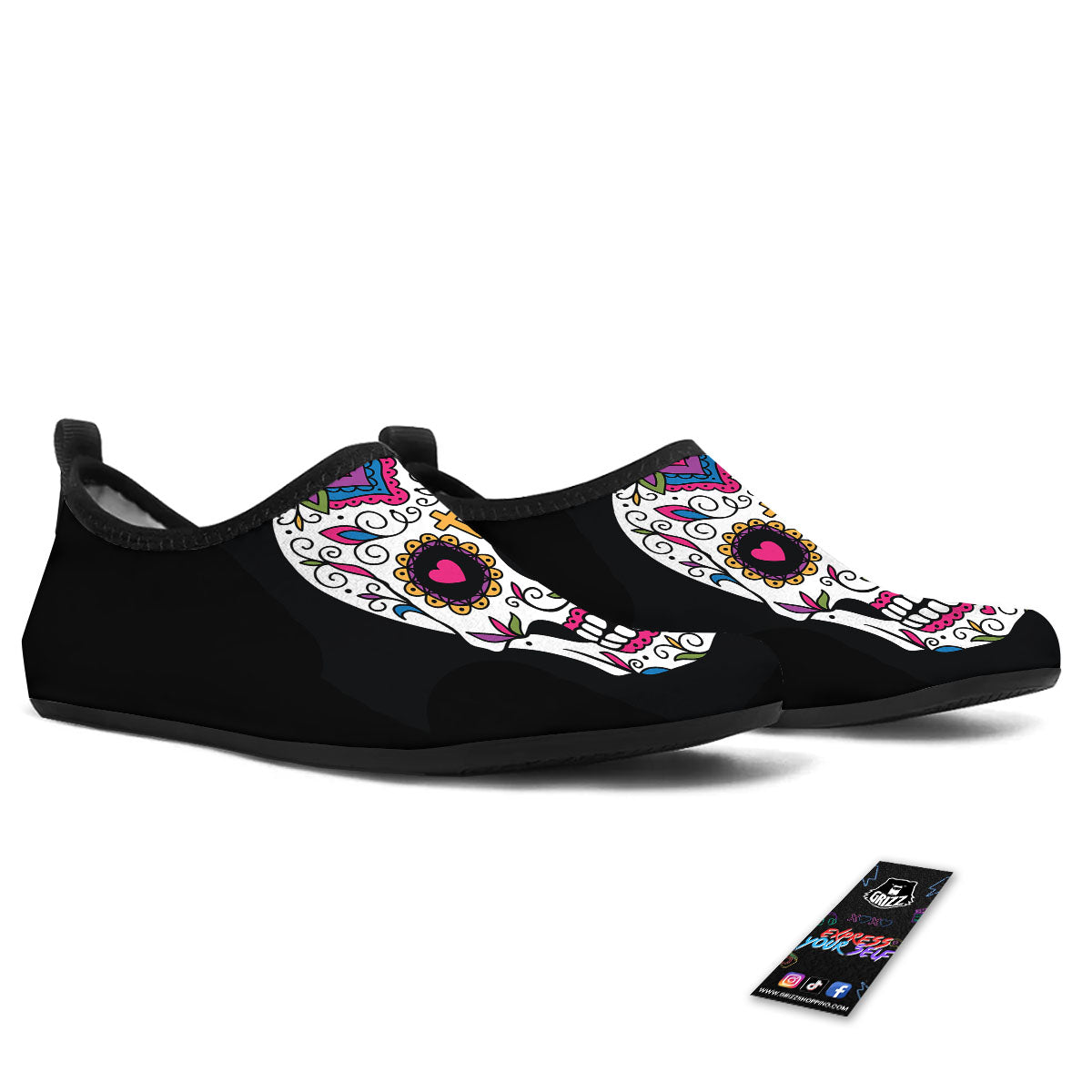 Sugar Skull Day Of The Dead Print Water Shoes-grizzshop
