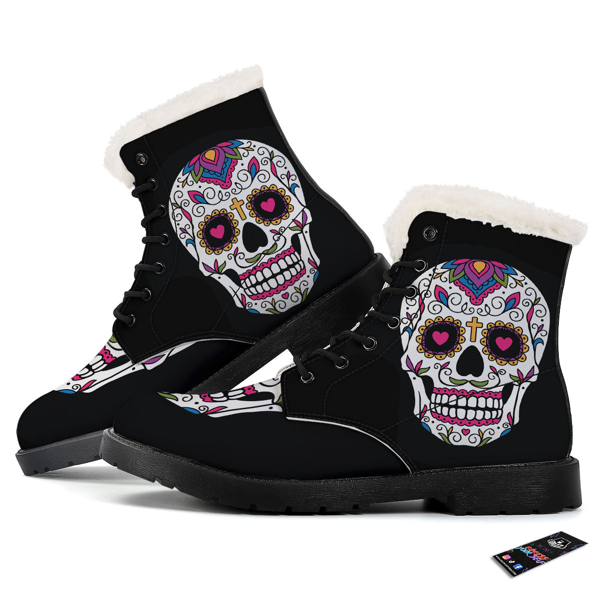 Sugar Skull Day Of The Dead Print Winter Boots-grizzshop