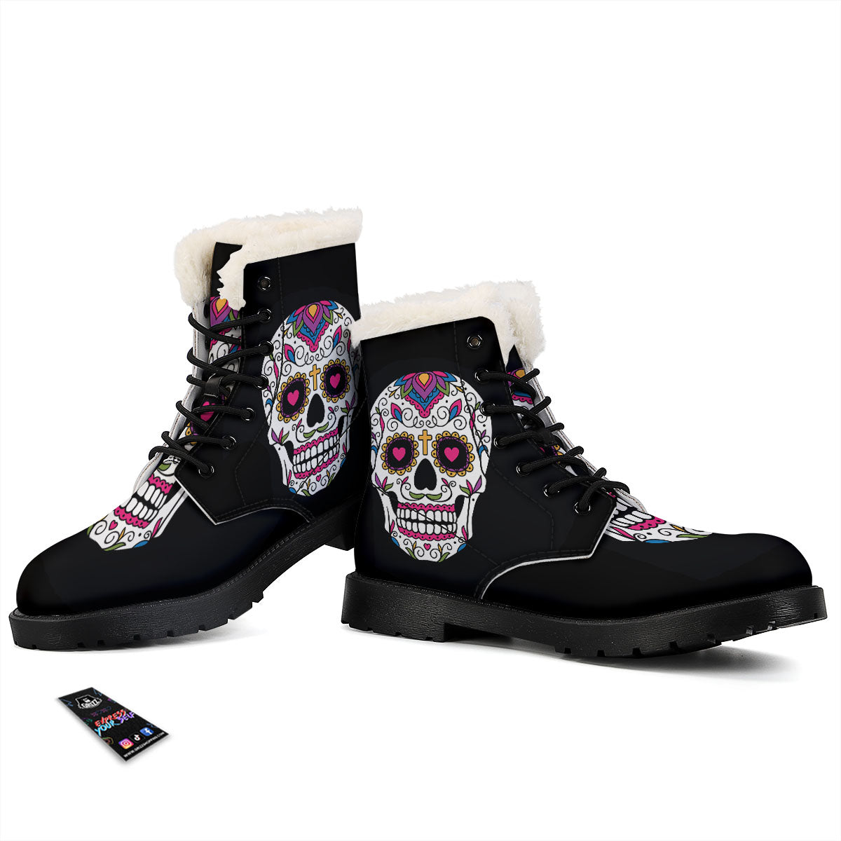 Sugar Skull Day Of The Dead Print Winter Boots-grizzshop