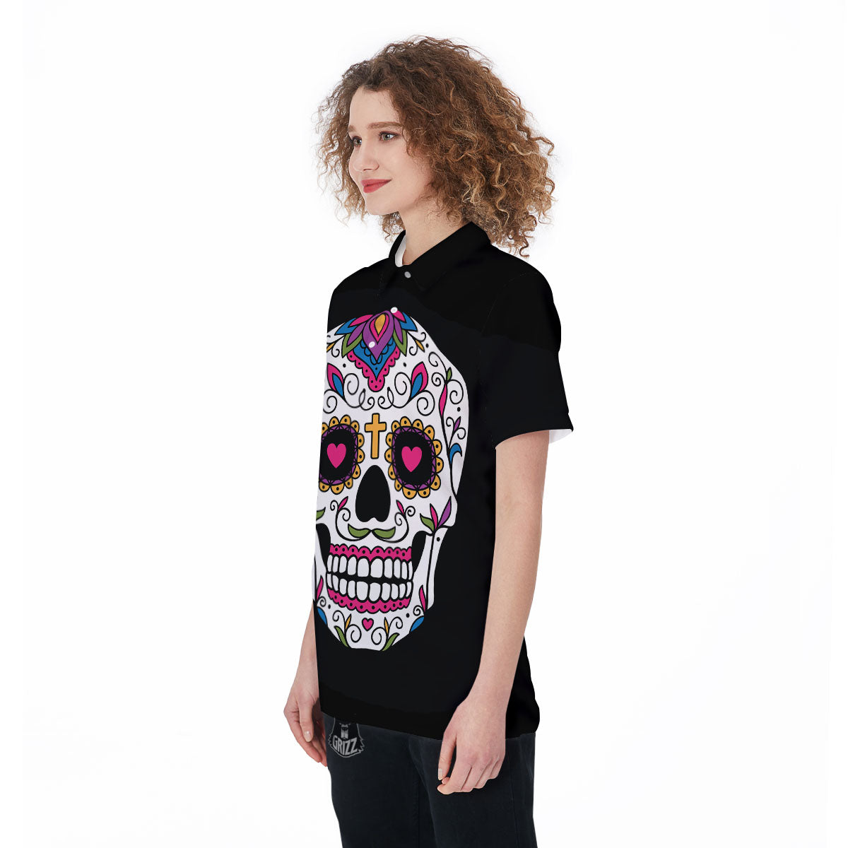 Sugar Skull Day Of The Dead Print Women's Golf Shirts-grizzshop