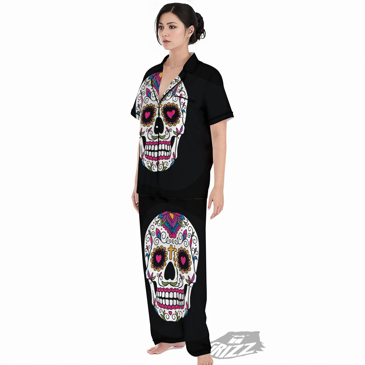 Sugar Skull Day Of The Dead Print Women's Pajamas Set-grizzshop