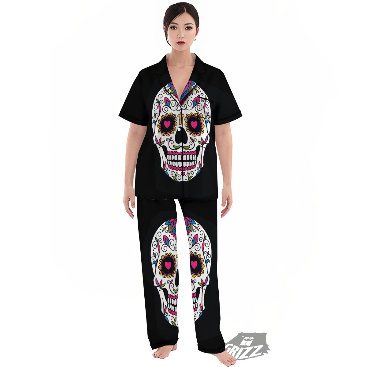 Sugar Skull Day Of The Dead Print Women's Pajamas Set-grizzshop