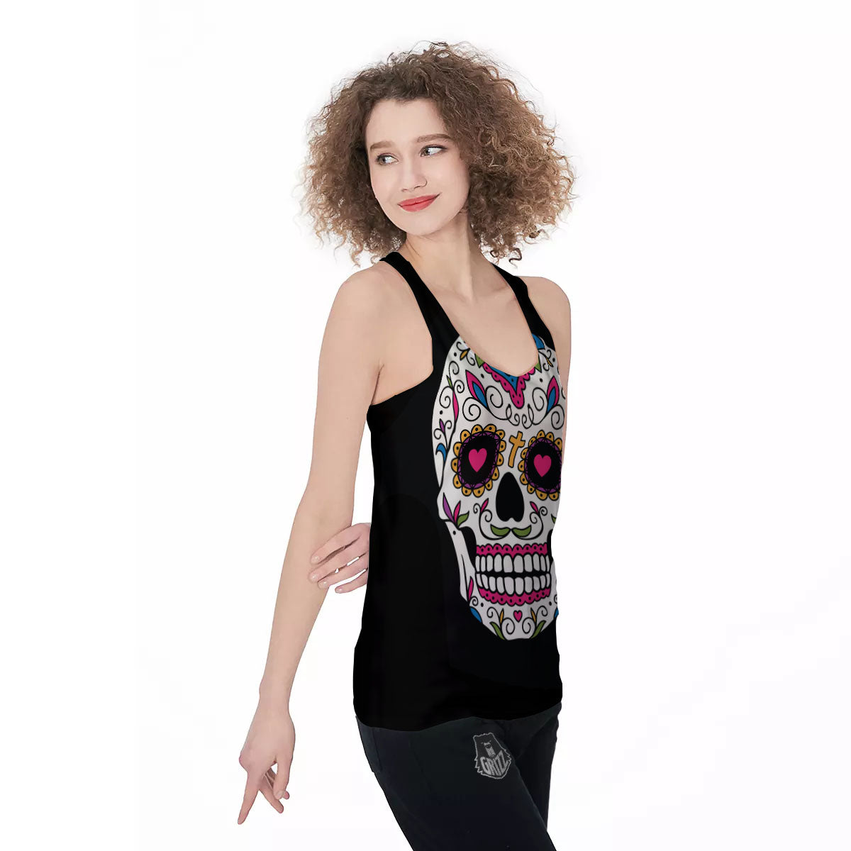 Sugar Skull Day Of The Dead Print Women's Racerback Tank Top-grizzshop
