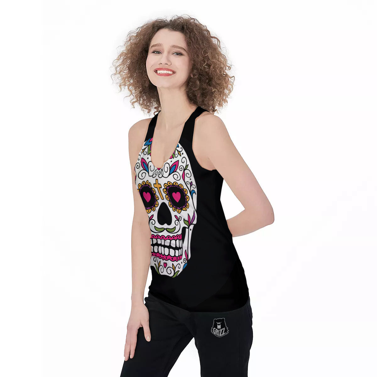 Sugar Skull Day Of The Dead Print Women's Racerback Tank Top-grizzshop