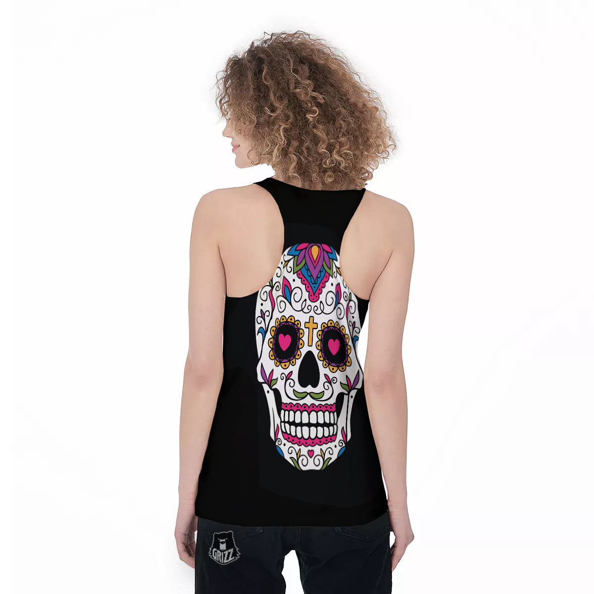 Sugar Skull Day Of The Dead Print Women's Racerback Tank Top-grizzshop