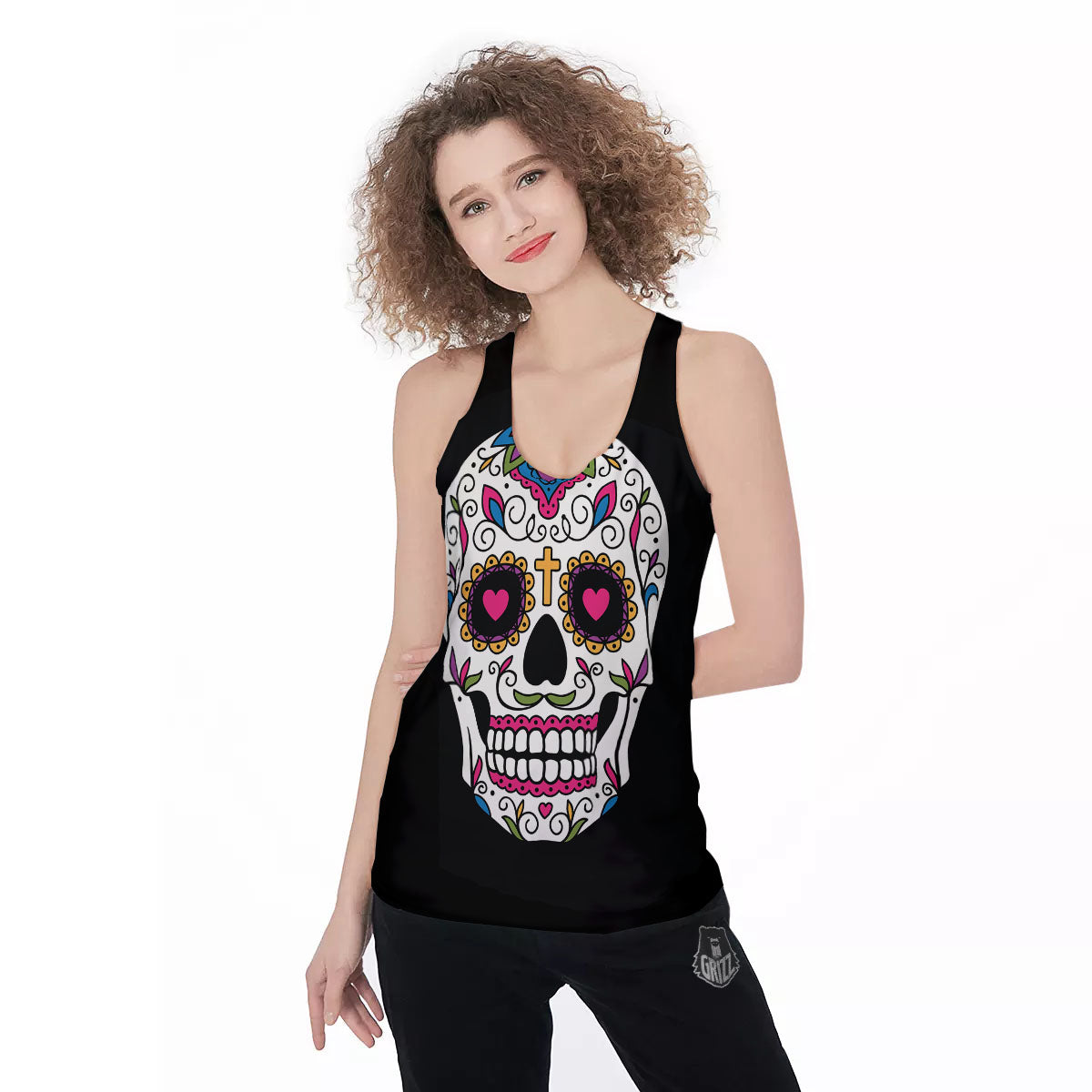 Sugar Skull Day Of The Dead Print Women's Racerback Tank Top-grizzshop