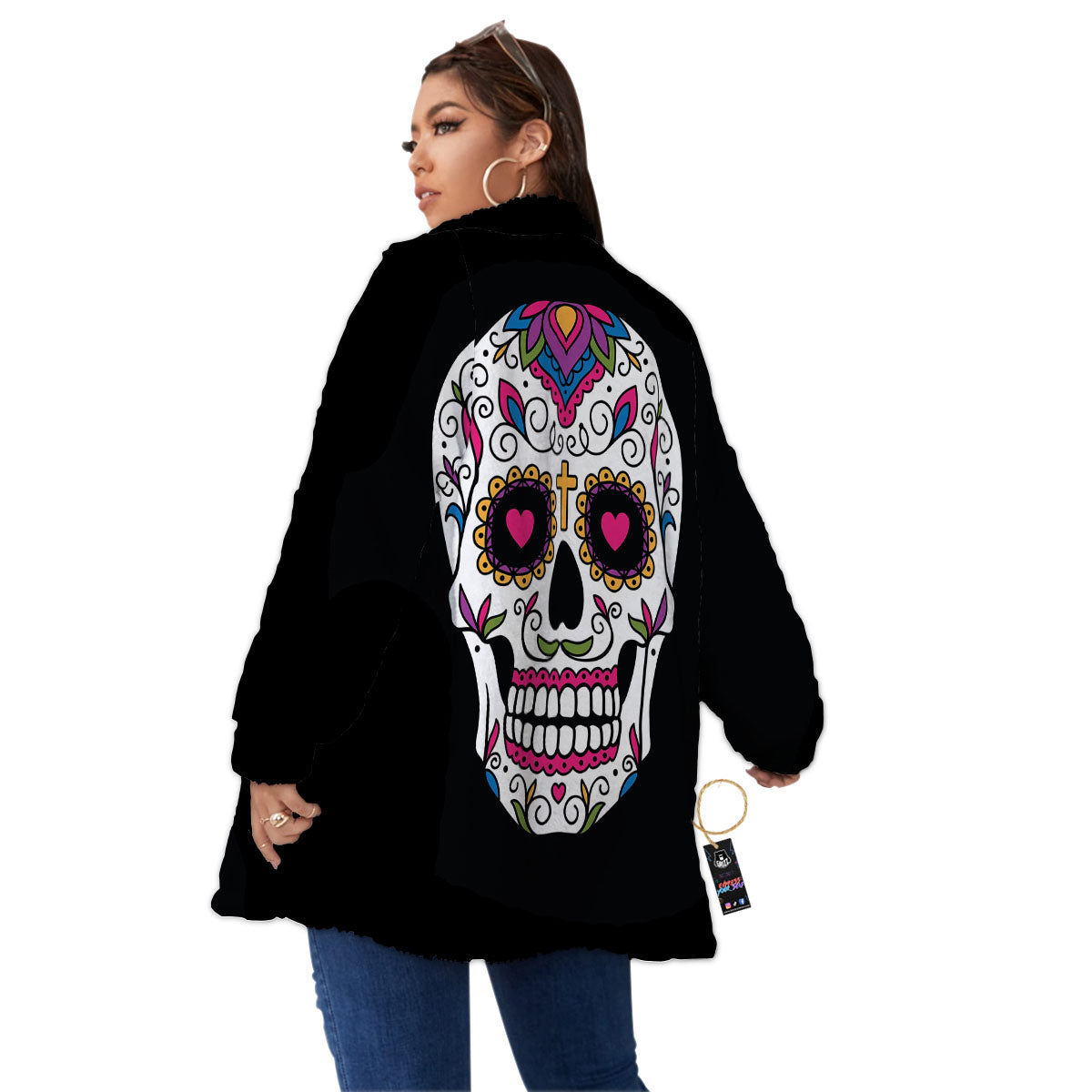 Sugar Skull Day Of The Dead Print Women's Sherpa Jacket-grizzshop