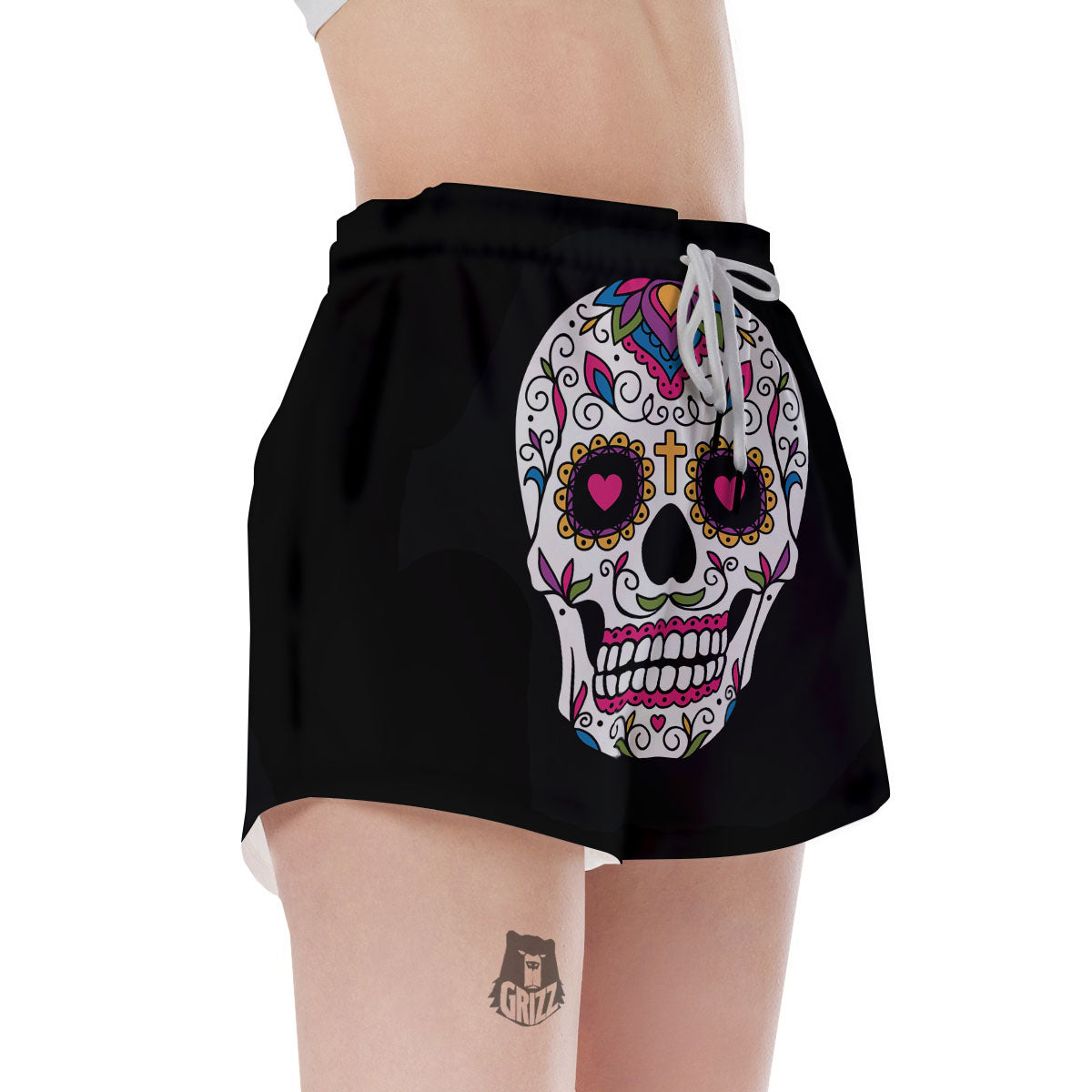 Sugar Skull Day Of The Dead Print Women's Shorts-grizzshop