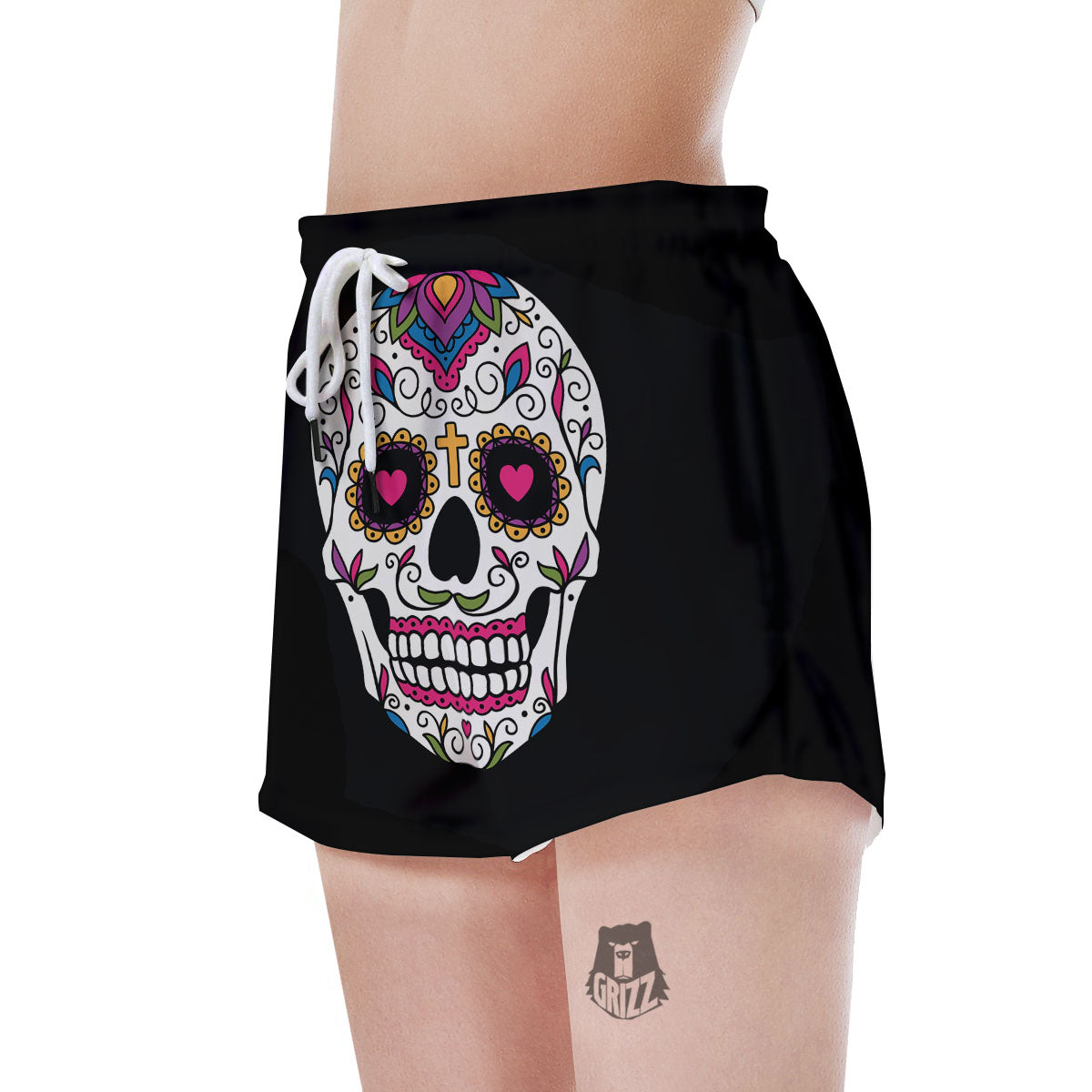 Sugar Skull Day Of The Dead Print Women's Shorts-grizzshop