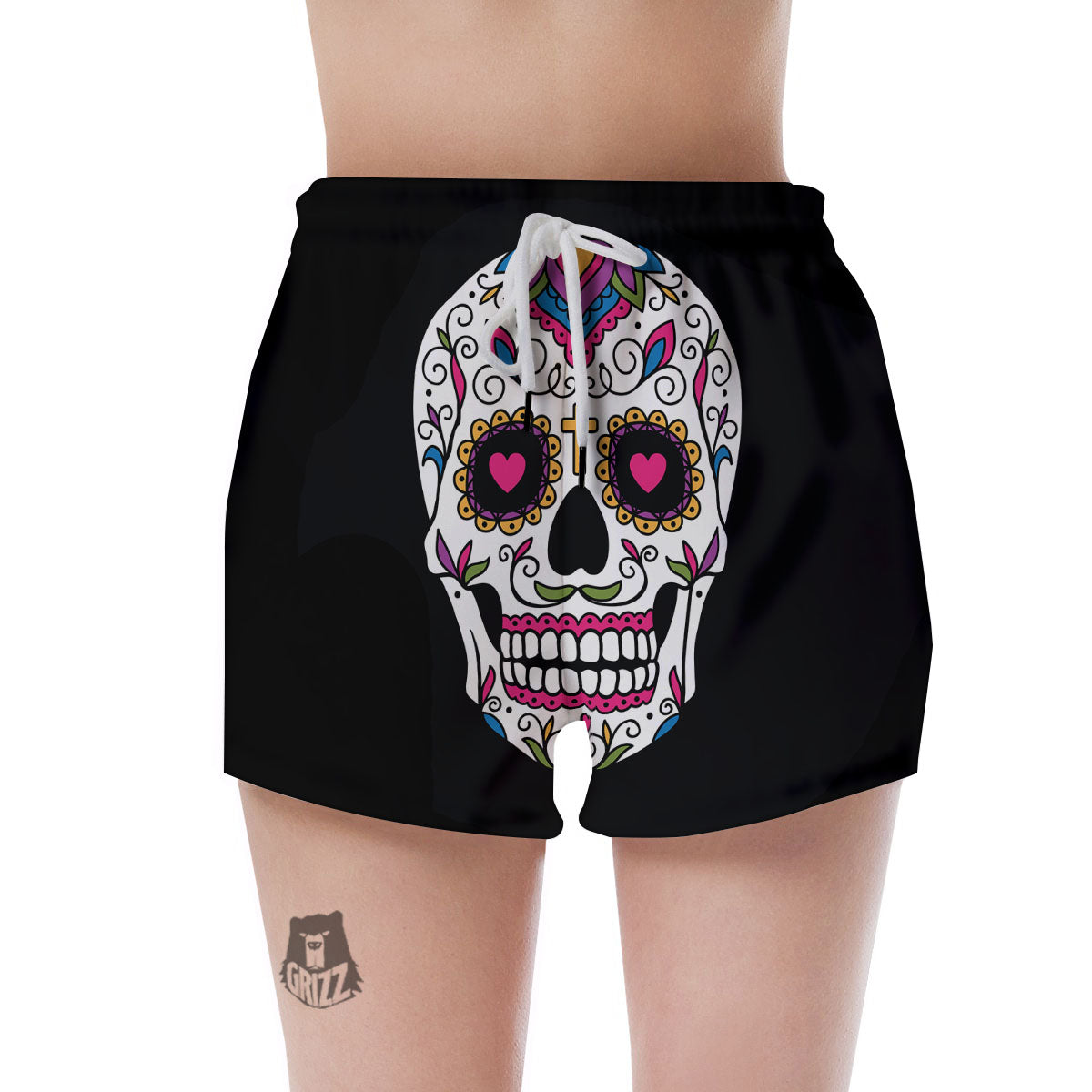 Sugar Skull Day Of The Dead Print Women's Shorts-grizzshop