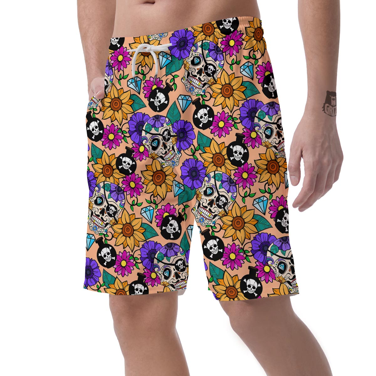 Sugar Skull Flower Men's Shorts-grizzshop